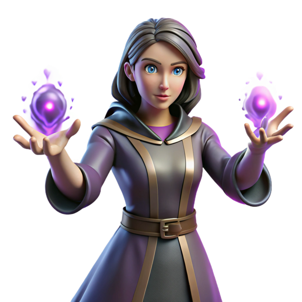 stunning modern A powerful sorceress casting a spell with her hands. NO BACKGROUND with Transparent Background. expertly shot png