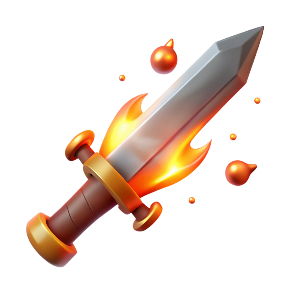 romantic serene A stylized, flaming sword with embers falling off. NO BACKGROUND with Transparent Background. flawless png