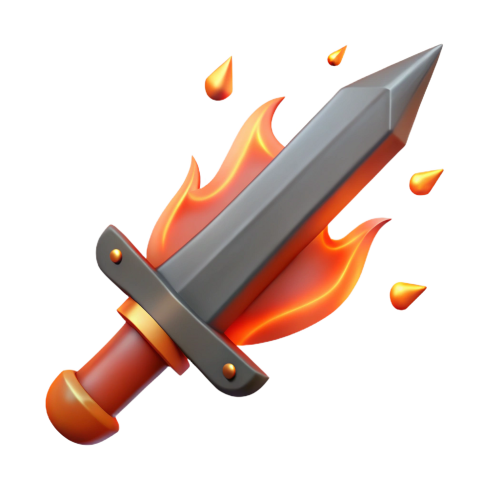 tranquil dramatic A stylized, flaming sword with embers falling off. NO BACKGROUND with Transparent Background. impeccable png