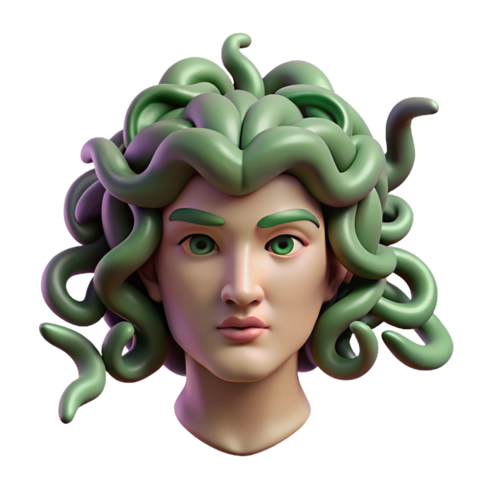 gorgeous vintage A realistic illustration of a Medusa head with snakes for hair. NO BACKGROUND with Transparent Background. refined png