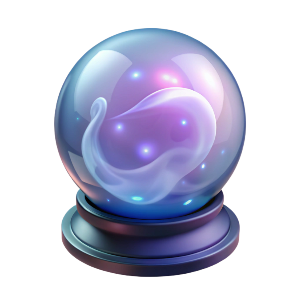 signature retro A single, glowing crystal ball with swirling mist inside. NO BACKGROUND with Transparent Background. gallery standard png