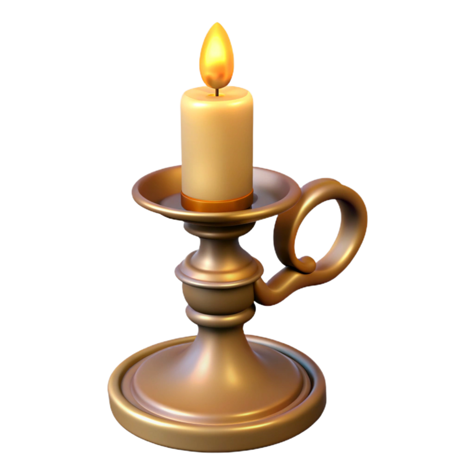 standout geometric A single, ornate candlestick with a flickering candle. NO BACKGROUND with Transparent Background. crisp png