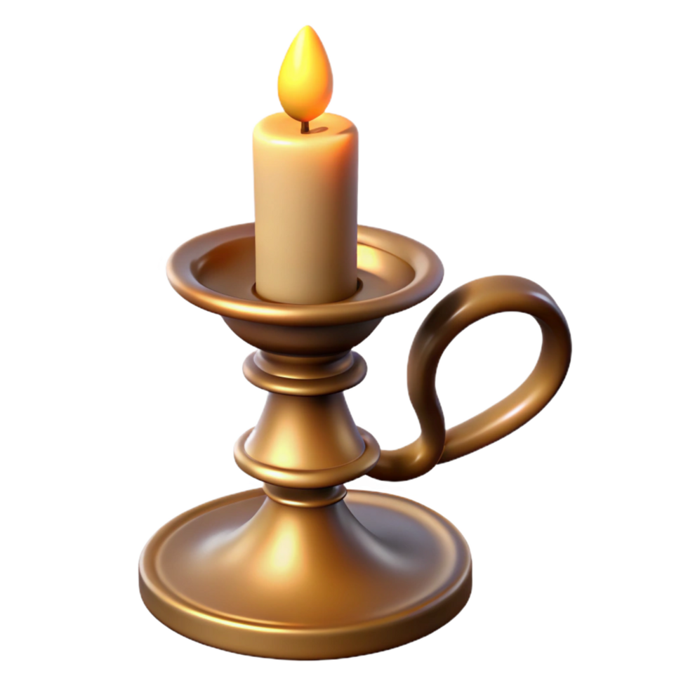 gorgeous calm classic A single, ornate candlestick with a flickering candle. NO BACKGROUND with Transparent Background. masterfully captured png