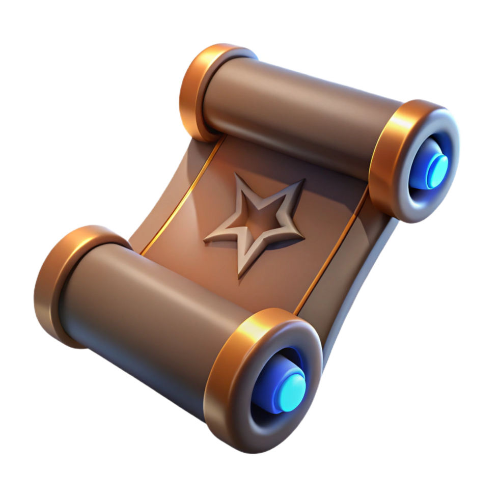 radiant exemplary A single, ancient scroll with glowing runes. NO BACKGROUND with Transparent Background. png
