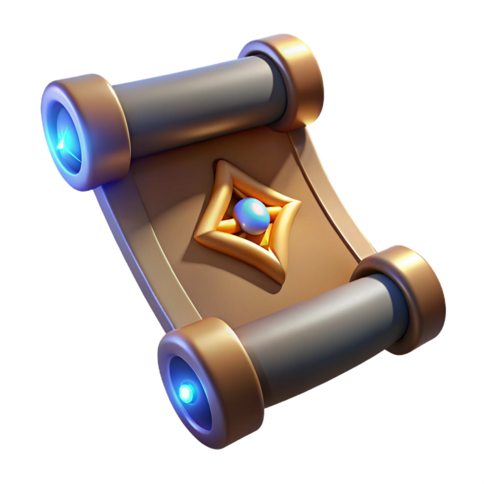 rare vintage A single, ancient scroll with glowing runes. NO BACKGROUND with Transparent Background. handcrafted png