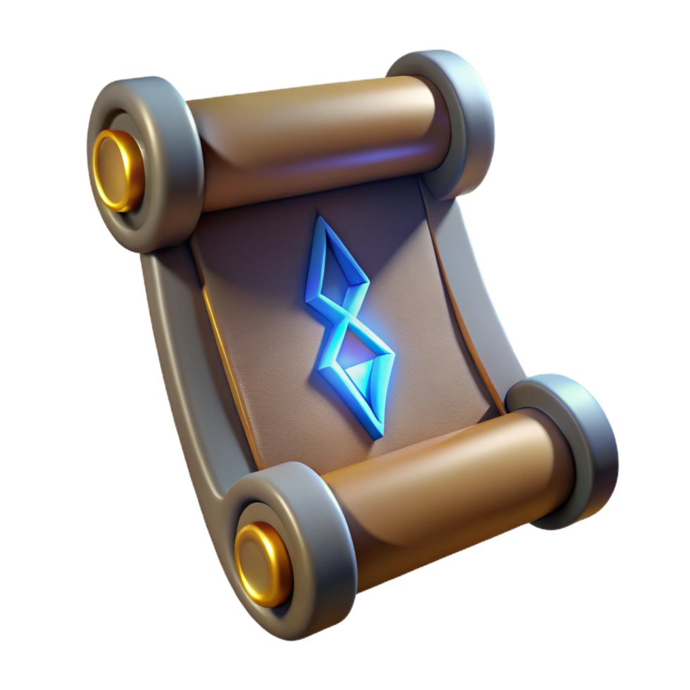 playful picturesque A single, ancient scroll with glowing runes. NO BACKGROUND with Transparent Background. top-tier png