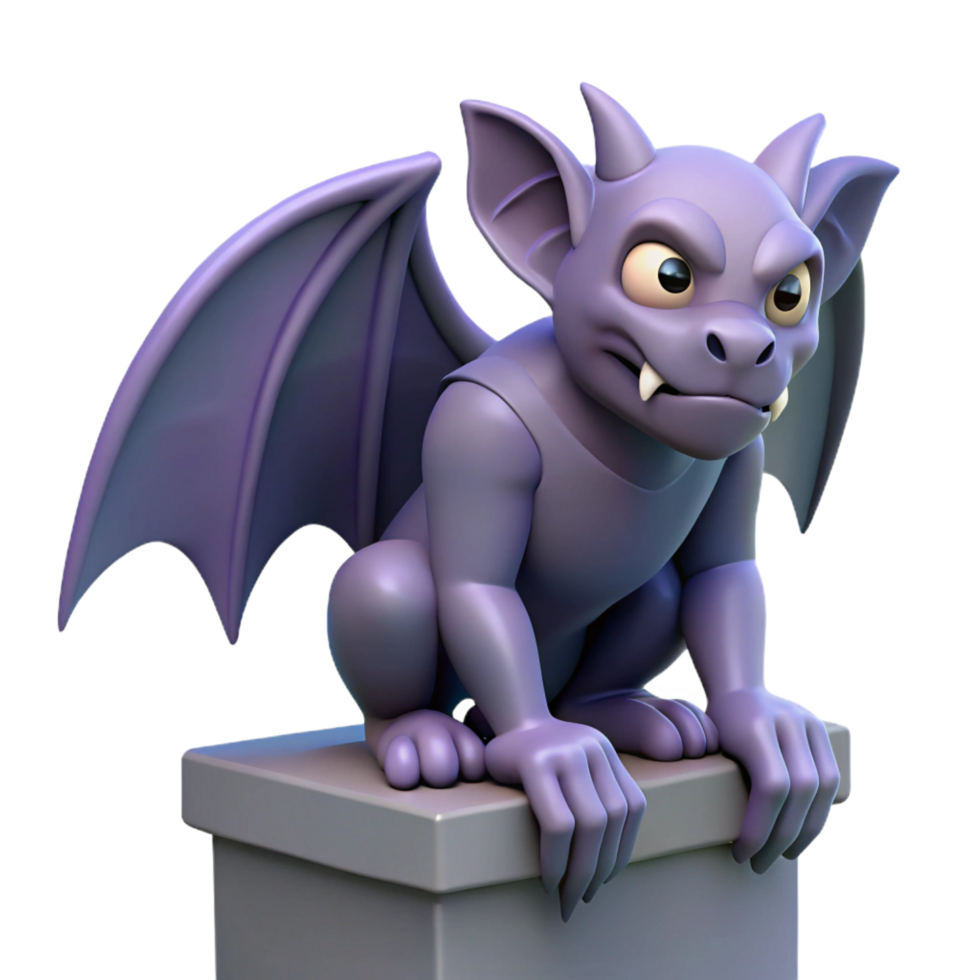 mesmerizing ethereal futuristic A stylized cartoon gargoyle perched on a ledge. NO BACKGROUND with Transparent Background. fine detail png