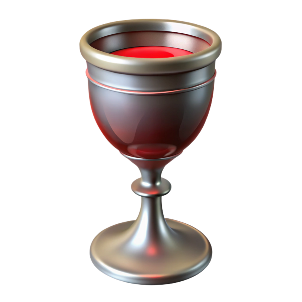 stunning joyful contemporary A single, ornate chalice filled with red wine. NO BACKGROUND with Transparent Background. 4K png