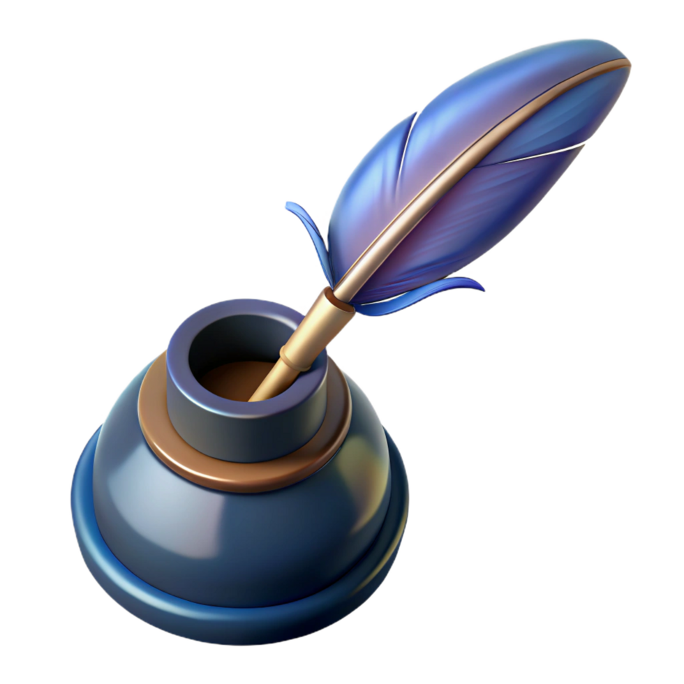 unforgettable creative A realistic illustration of a feather pen and inkwell. NO BACKGROUND with Transparent Background. sharp png
