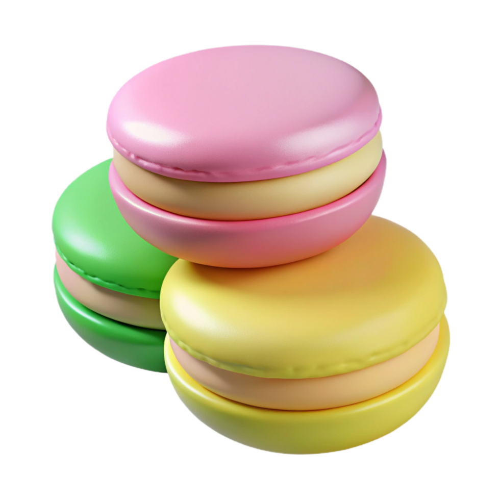 stunning nordic A stack of three colorful macarons, pastel pink, green, and yellow. NO BACKGROUND with Transparent Background. gallery standard png