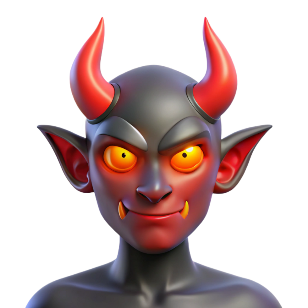 spectacular organic A horned demon with glowing red eyes, NO BACKGROUND with Transparent Background. high quality png