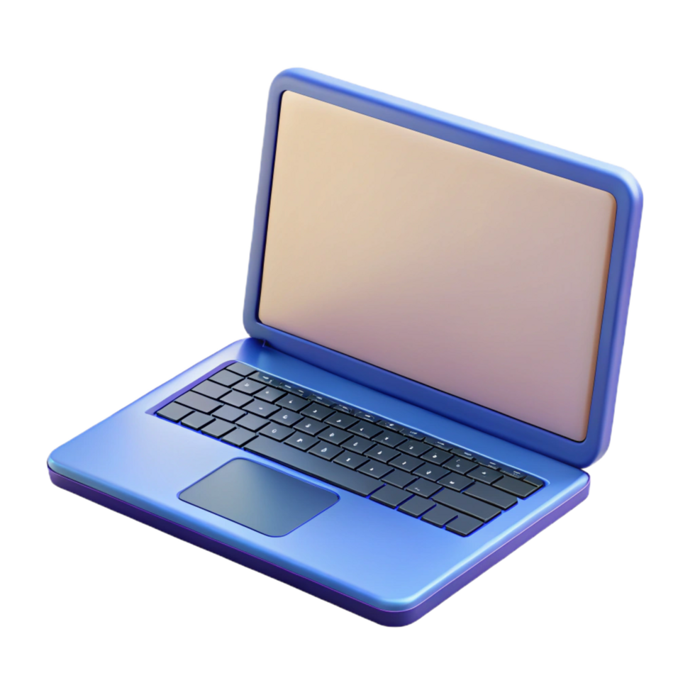 pristine quintessential A laptop computer, open and displaying a blank screen, NO BACKGROUND with Transparent Background. png