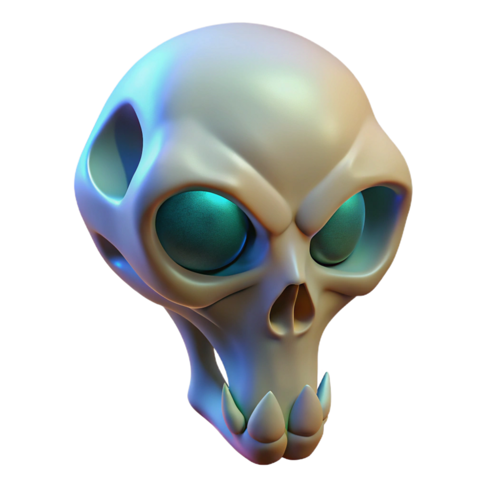splendid minimalist Alien skull with unique bone structure and glowing markings. NO BACKGROUND with Transparent Background. sharp png