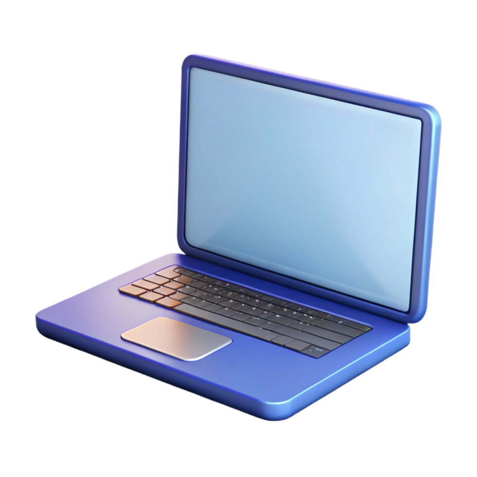 reflective spectacular A laptop computer, open and displaying a blank screen, NO BACKGROUND with Transparent Background. refined png