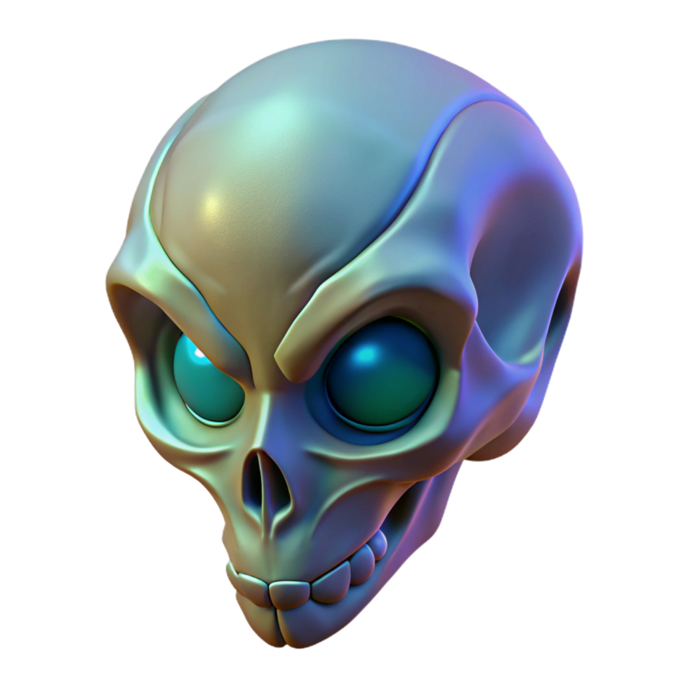 magnificent rare Alien skull with unique bone structure and glowing markings. NO BACKGROUND with Transparent Background. png