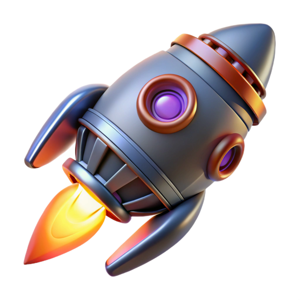 wonderful mid-century Spaceship thruster with glowing exhaust and intricate details. NO BACKGROUND with Transparent Background. flawless png