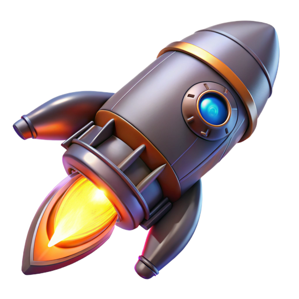 brincalhão glorioso nave espacial propulsor com brilhando escape e intrincado detalhes. não fundo com transparente fundo. precisão png
