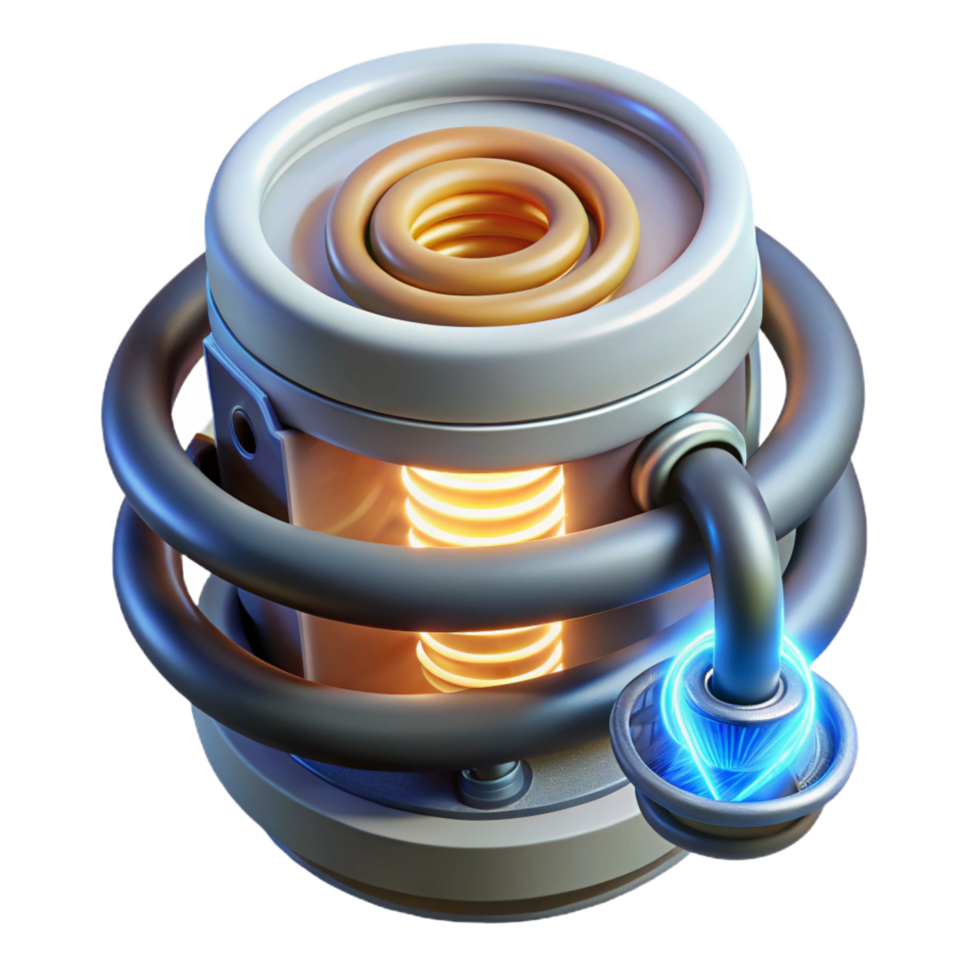 immaculate rare Artificial gravity generator with glowing core and magnetic coils. NO BACKGROUND with Transparent Background. png