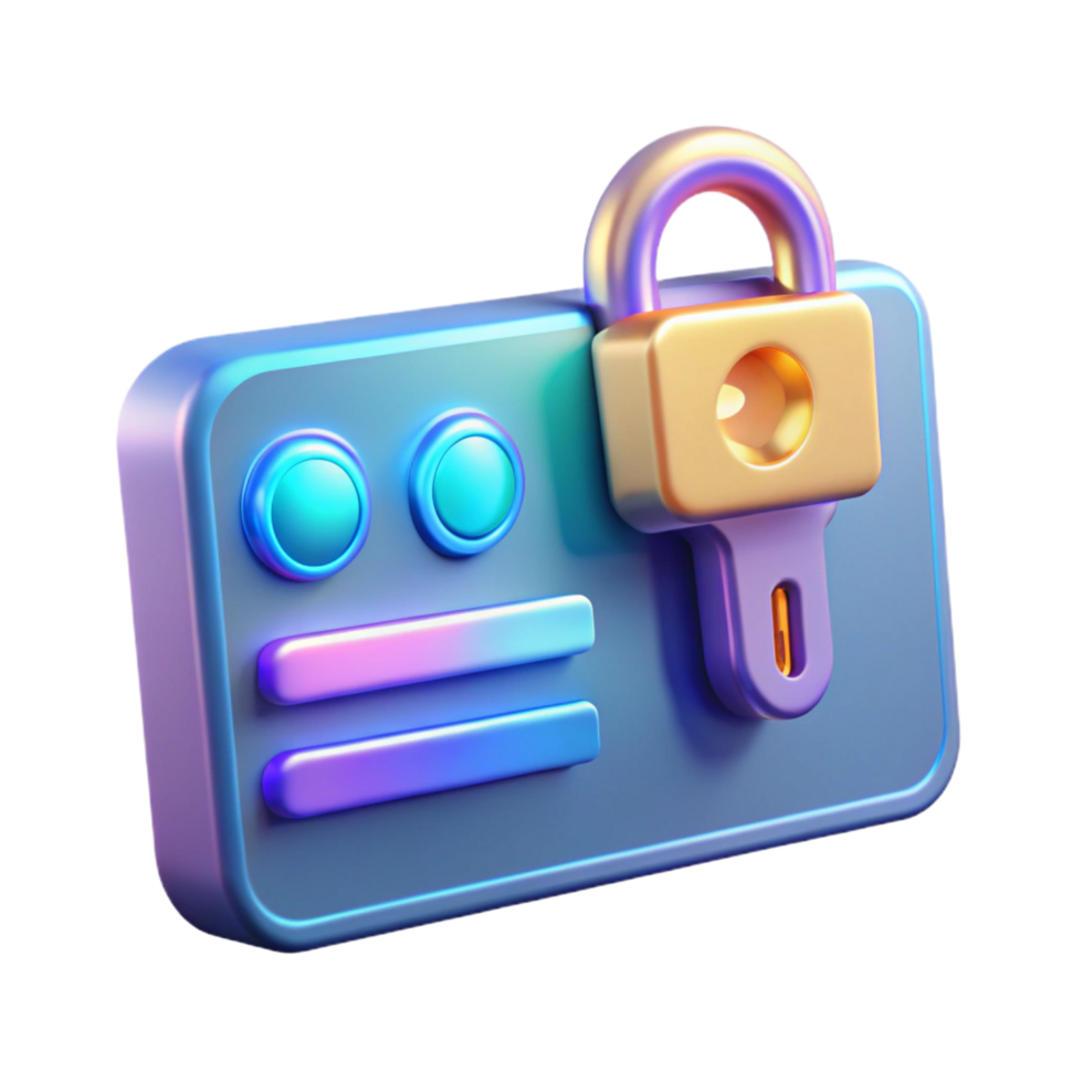 splendid retro Futuristic keycard with holographic security features. NO BACKGROUND with Transparent Background. top-tier png