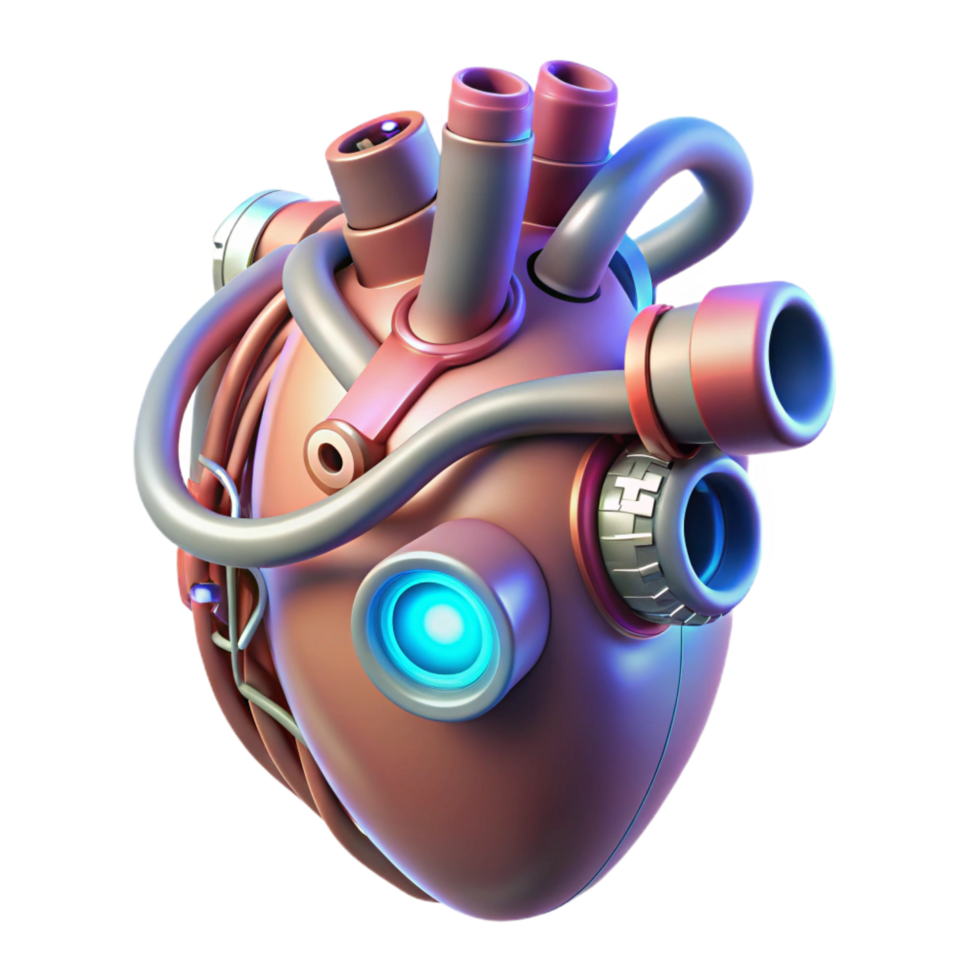 rare tropical Artificial heart with glowing components and intricate wiring. NO BACKGROUND with Transparent Background. expertly shot png