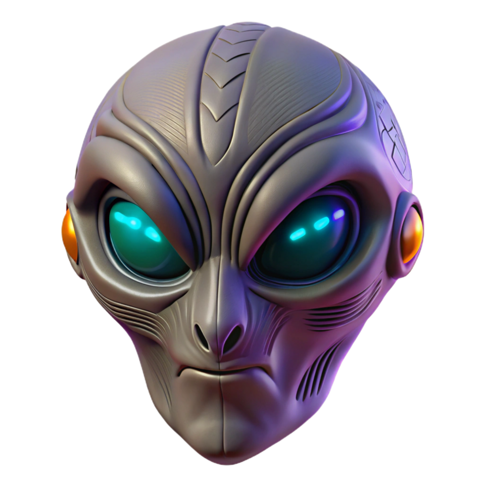 picturesque dreamy creative Alien mask with intricate carvings and glowing eyes. NO BACKGROUND with Transparent Background. top-tier png