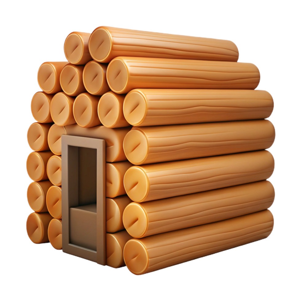 iconic elegant Log cabin wall, stacked logs, rustic, NO BACKGROUND with Transparent Background. fine detail png