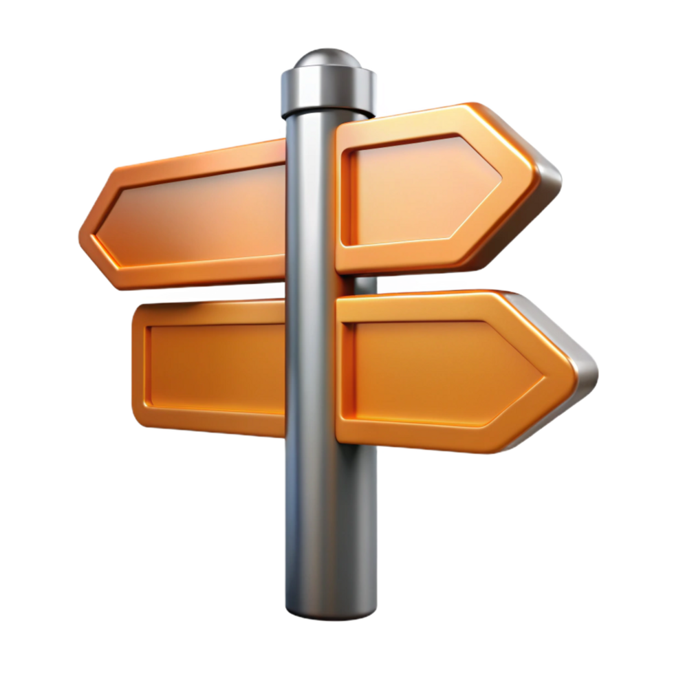 reflective impressive Street sign, directional arrow, metal, NO BACKGROUND with Transparent Background. 8K png