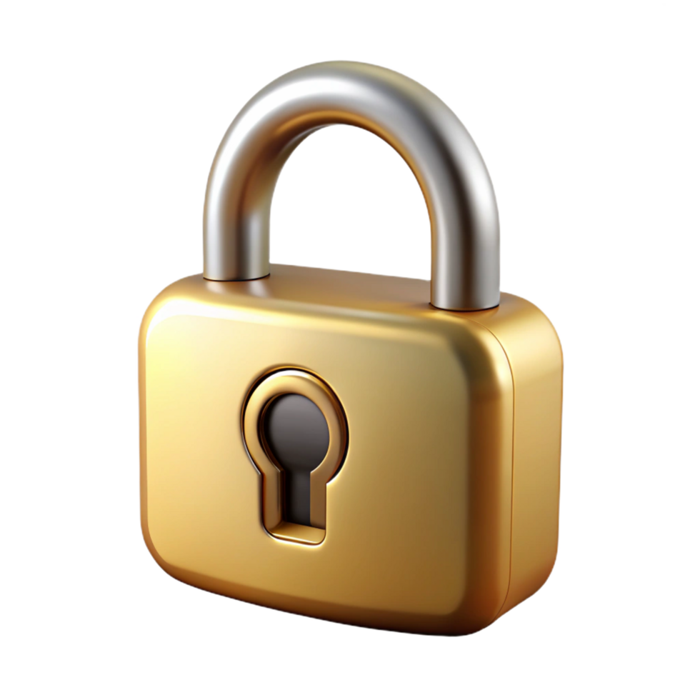serene sought-after Lock, padlock, brass, NO BACKGROUND with Transparent Background. png