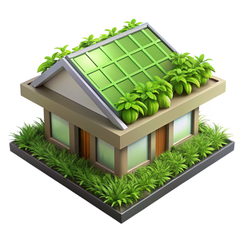 playful extraordinary Green roof, vegetation, sustainable, NO BACKGROUND with Transparent Background. museum quality png