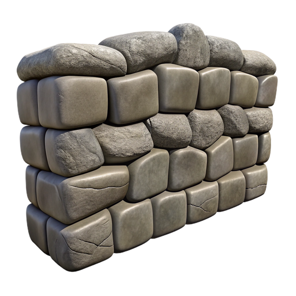 reflective magnificent Stone wall, dry stacked, textured, NO BACKGROUND with Transparent Background. 8K png