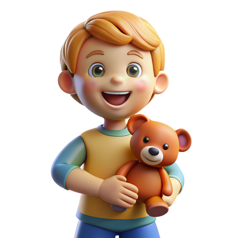 unforgettable mid-century Happy child, playful expression, holding a teddy bear, NO BACKGROUND with Transparent Background. gallery standard png