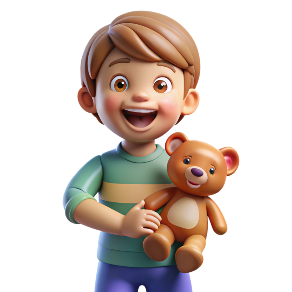 rare rustic Happy child, playful expression, holding a teddy bear, NO BACKGROUND with Transparent Background. refined png