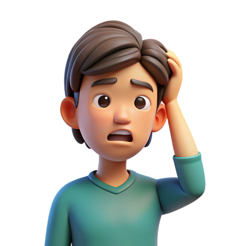 sumptuous playful artistic Confused teenager, scratching head, furrowed brow, NO BACKGROUND with Transparent Background. perfect clarity png