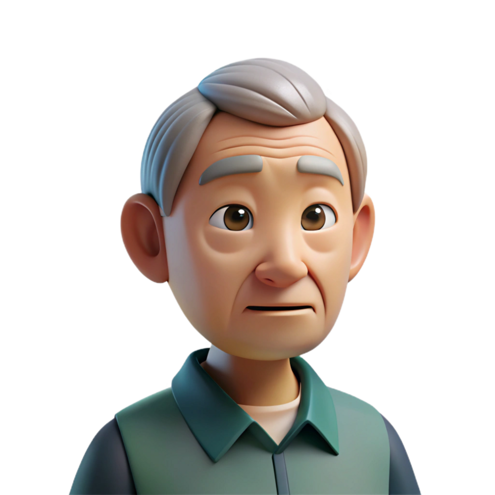 pristine exemplary Thoughtful elderly man, wrinkles, gazing downwards, NO BACKGROUND with Transparent Background. png