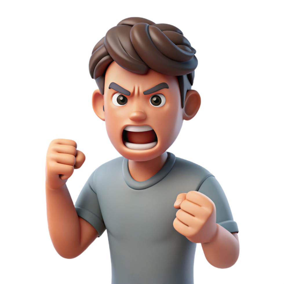 fascinating art deco Angry man, clenched fist, gritted teeth, NO BACKGROUND with Transparent Background. studio quality png