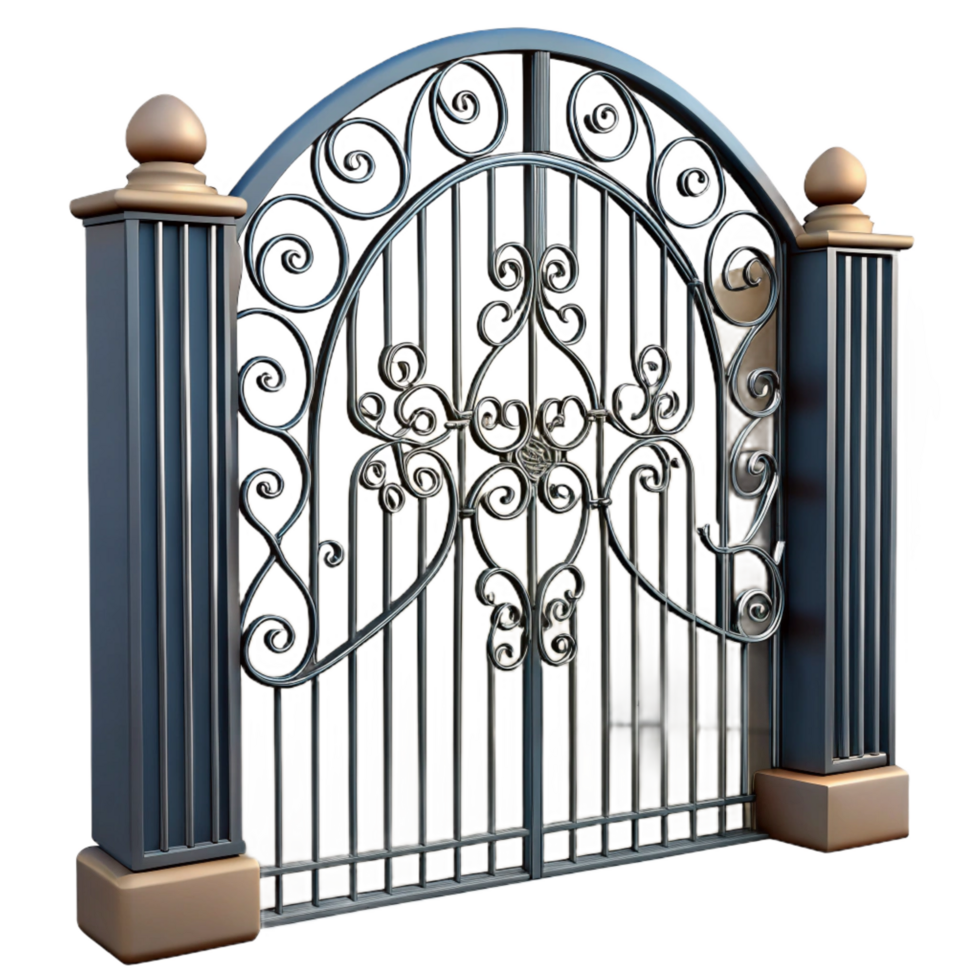 memorable futuristic Gate, wrought iron, decorative, NO BACKGROUND with Transparent Background. fine detail png