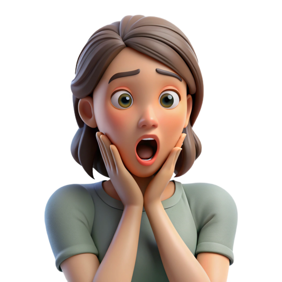 reflective majestic Surprised young woman, open mouth, hand on cheek, NO BACKGROUND with Transparent Background. top-tier png