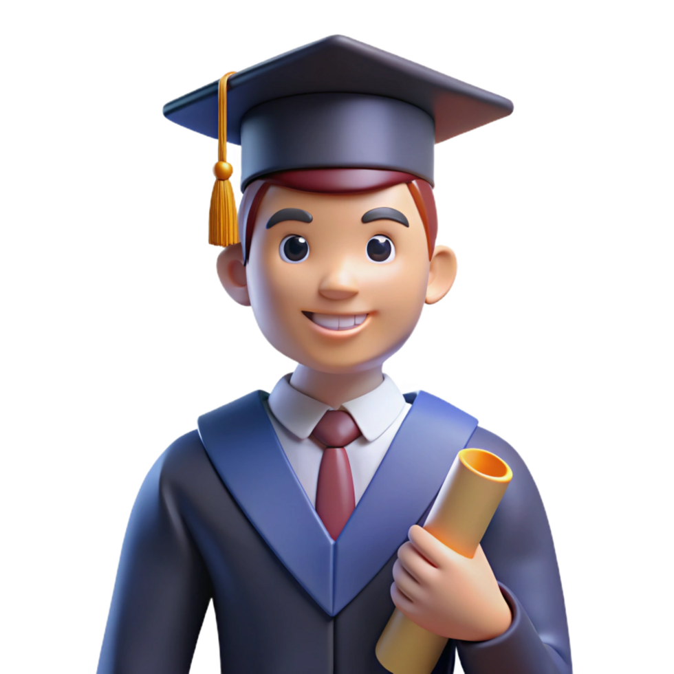 notable classic Graduate student, cap and gown, holding diploma, NO BACKGROUND with Transparent Background. refined png