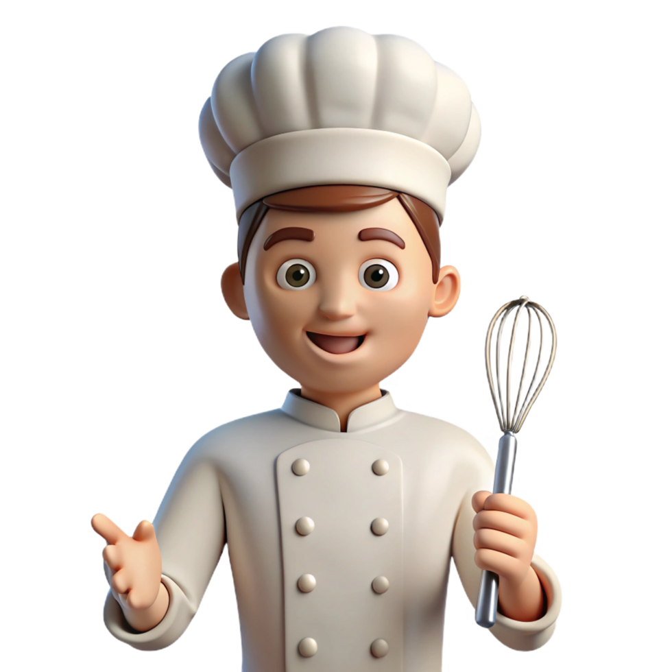 splendid melancholic organic Chef, white uniform, holding whisk, NO BACKGROUND with Transparent Background. 8K png