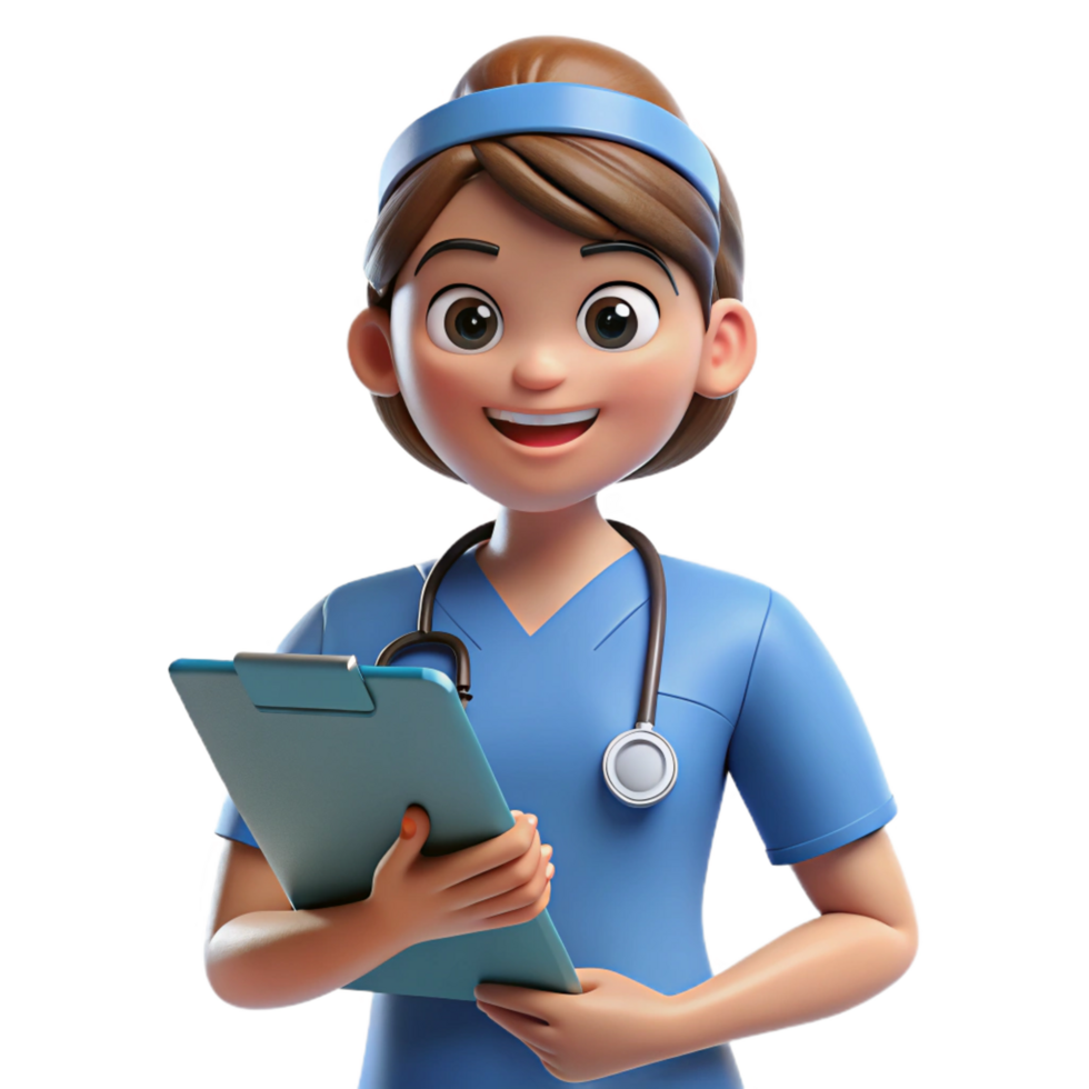 magnificent memorable Nurse, scrubs, holding medical chart, NO BACKGROUND with Transparent Background. png