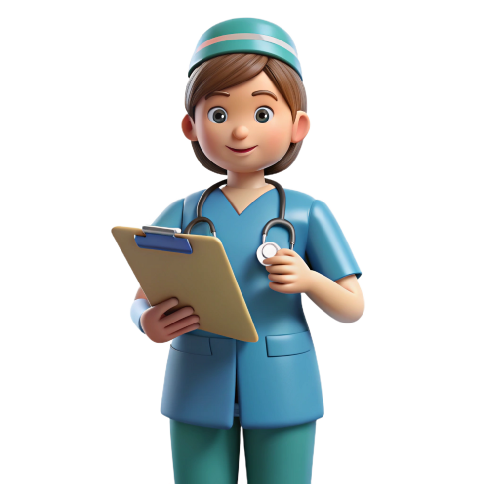 mesmerizing energetic creative Nurse, scrubs, holding medical chart, NO BACKGROUND with Transparent Background. elite png