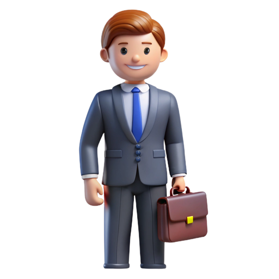 quintessential art deco Business executive, suit and tie, holding briefcase, NO BACKGROUND with Transparent Background. handcrafted png