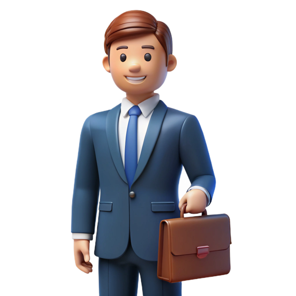 striking calm futuristic Business executive, suit and tie, holding briefcase, NO BACKGROUND with Transparent Background. professional png