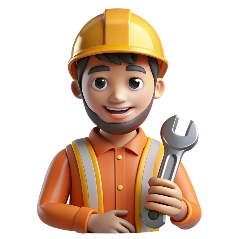 sought-after tropical Construction worker, hard hat, holding wrench, NO BACKGROUND with Transparent Background. precision png