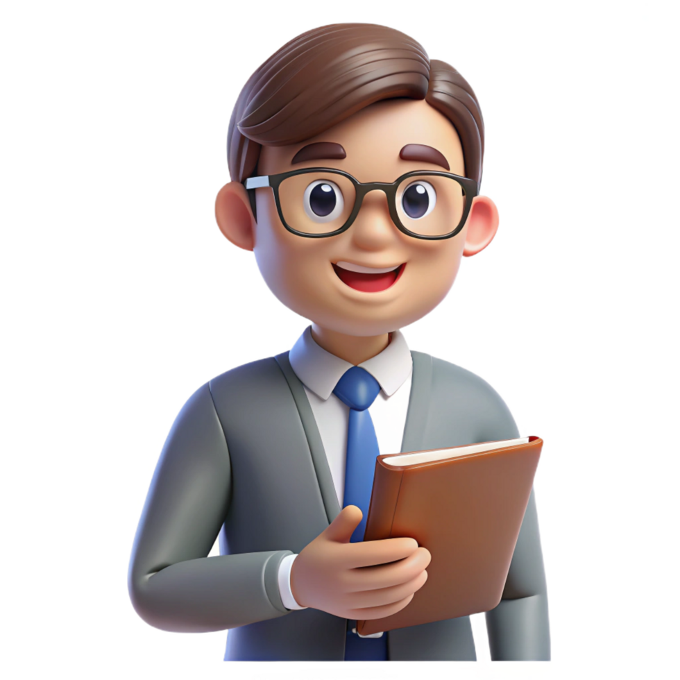intense dazzling Teacher, glasses, holding book, NO BACKGROUND with Transparent Background. impeccable png