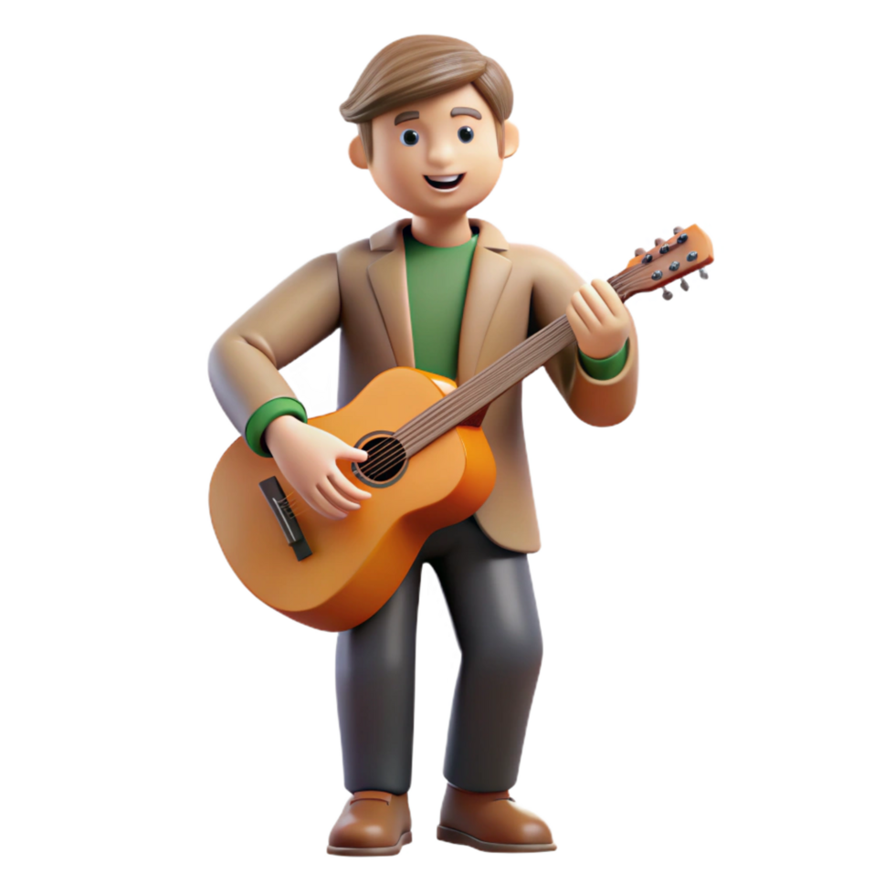 picturesque impressionist Musician, holding guitar, NO BACKGROUND with Transparent Background. genuine png
