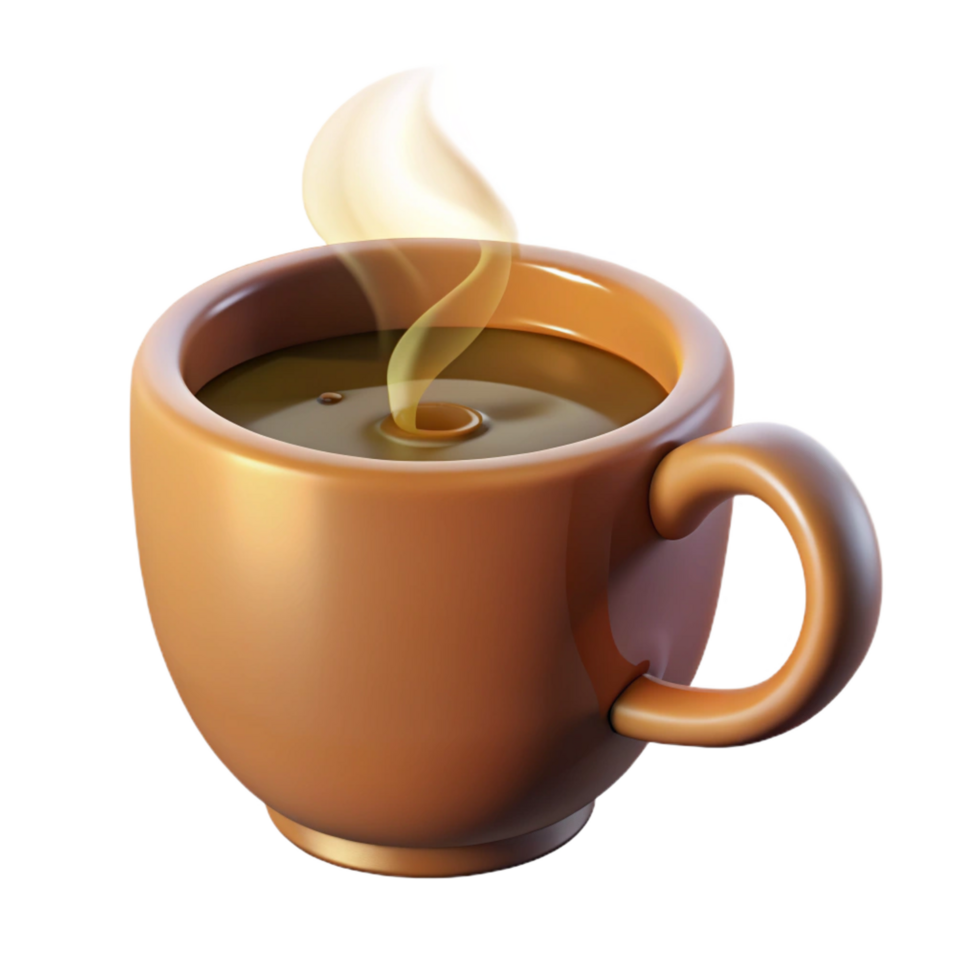 impressive timeless Coffee cup, steaming, NO BACKGROUND with Transparent Background. png