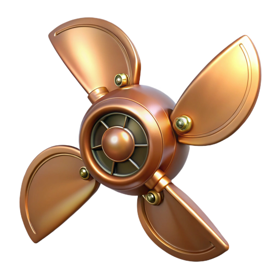 serene signature Steampunk airship propeller with ornate copper blades. NO BACKGROUND with Transparent Background. png