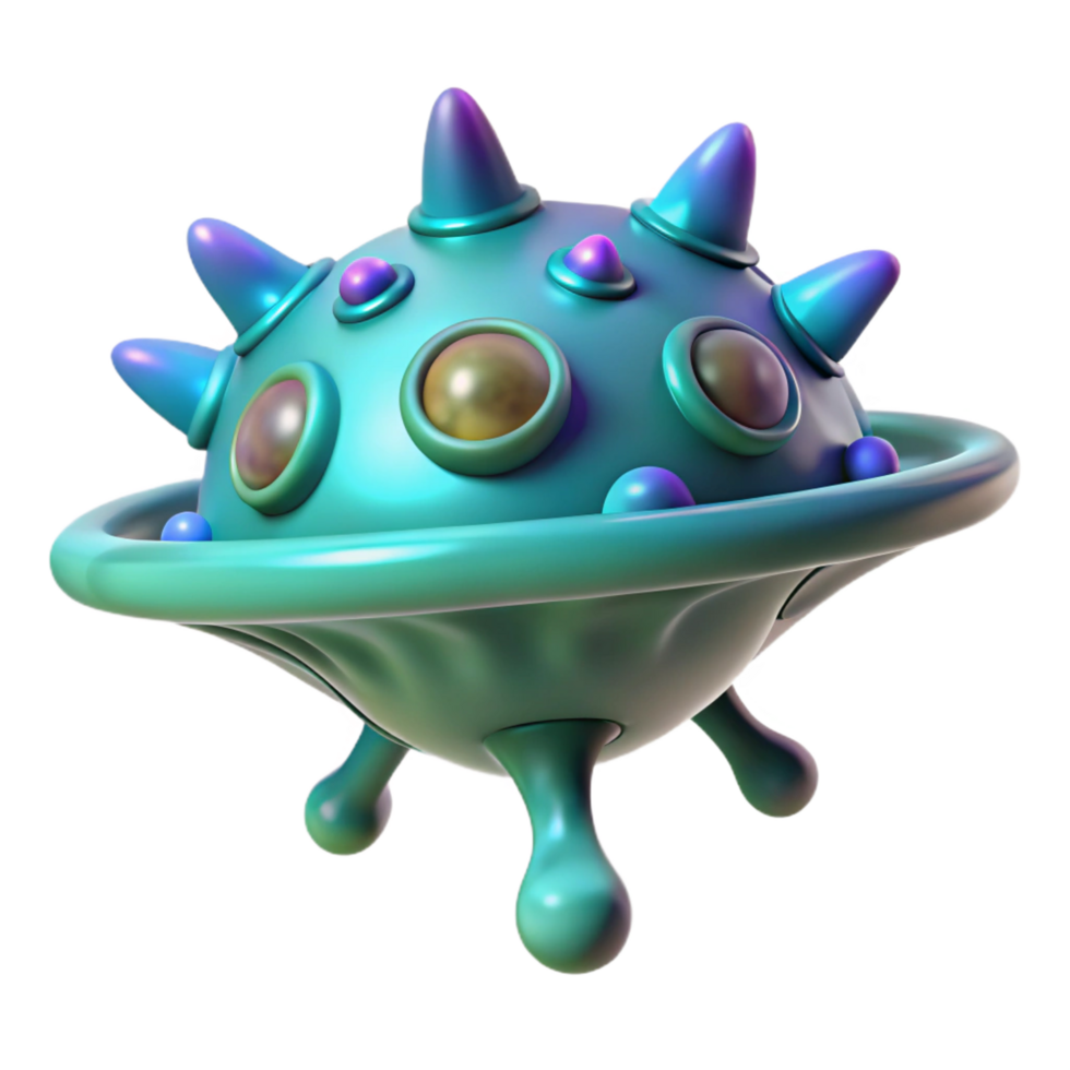 glorious energetic tropical Alien spore, bioluminescent, unusual shape, intricate details, floating NO BACKGROUND with Transparent Background. studio quality png