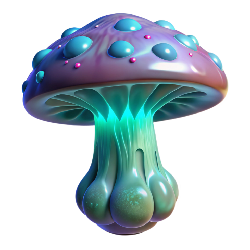 notable impressionist Alien mushroom, bioluminescent, unusual shape, intricate details, vibrant colors NO BACKGROUND with Transparent Background. studio quality png